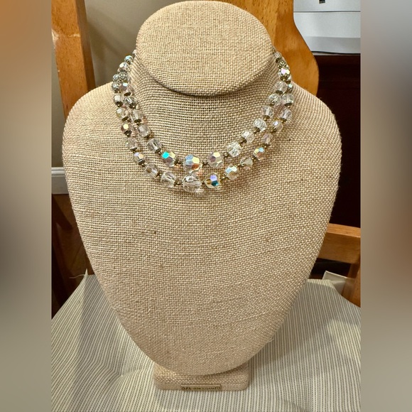 Vintage Jewelry - Aurora Borealis (AB) Crystal Beaded Vintage Choker Necklace